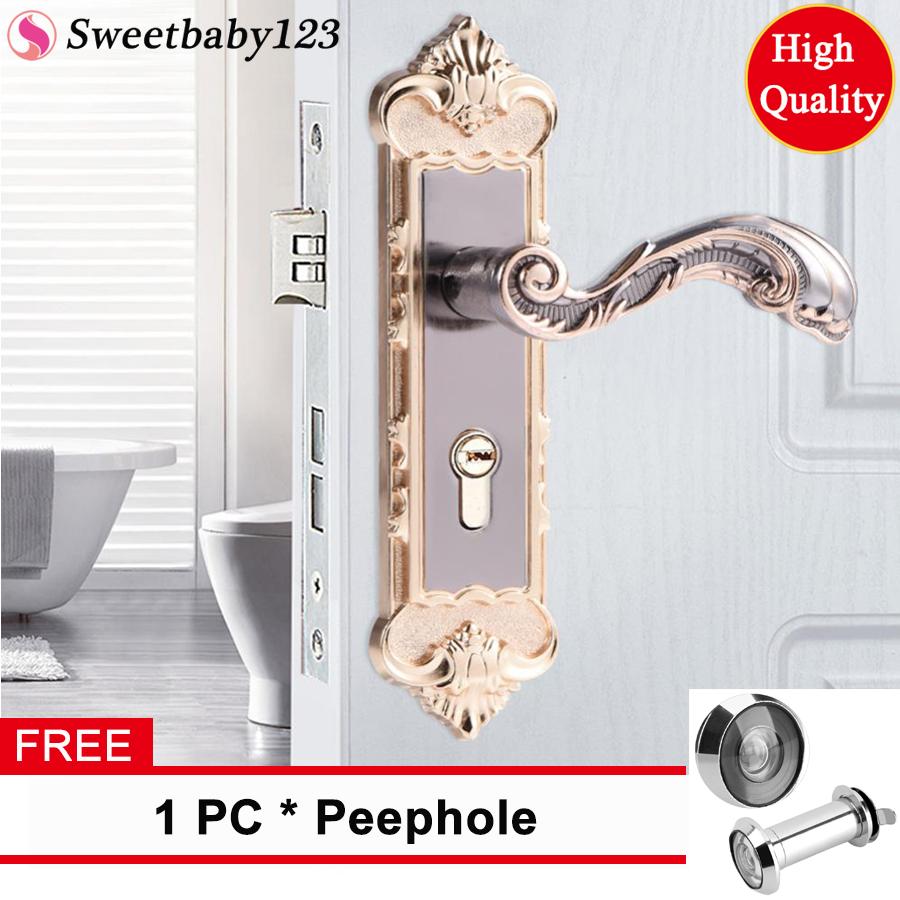 【Free Gift】Phong cách châu âu Retro Hợp Kim Nhôm Vintage Cửa Nội Thất Chống trộm Phòng Cửa-quốc tế