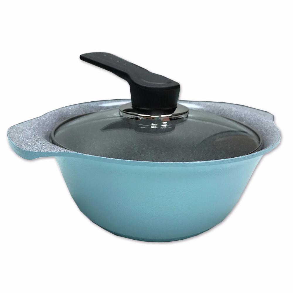 Nồi ceramic vân đá đáy bếptừ ilo kitchen hàn quốc18/ 21/24/27cm nắp kính - xanh.tặng 2 vá canh
