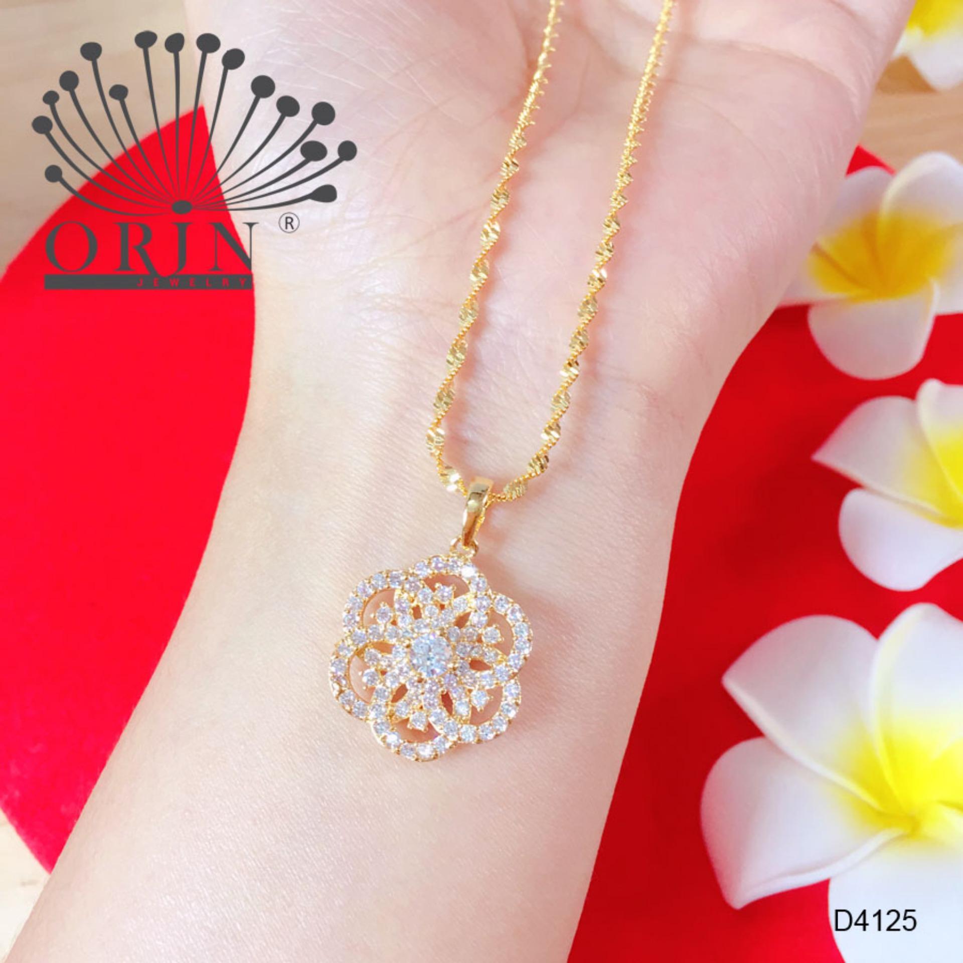 Dây chuyền nữ dạng xoắn mặt hoa đính đá cách điệu bền màu Orin D4125 - Long Tien