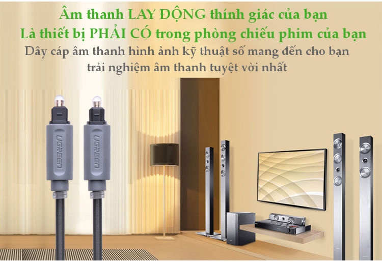 Dây audio quang Toslink truyền tải tín hiệu âm thanh với độ phân giải cực cao Hỗ trợ âm thanh Dolby Digital (5.17.1) AC3; DTS UGREEN AV122 Dây audio quang Toslink truyền tải tín hiệu âm thanh với độ phân giải cực cao Hỗ trợ âm thanh Dolby Digital (5.17.1) AC3; DTS UGREEN AV122