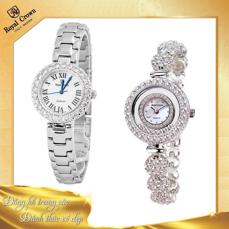 Combo 2 đồng hồ kim nữ royal crown 5308 dây đá và 6305 dây thép