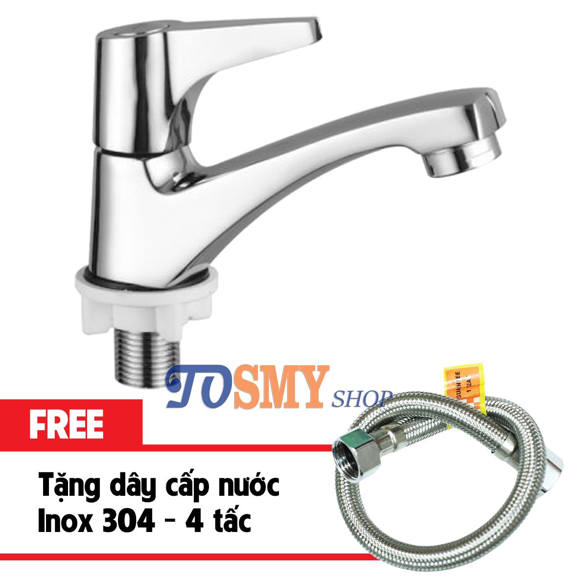 Vòi lavabo lạnh đồng thau lv04-3- tặng kèm dây cấp nước inox 304 40cm