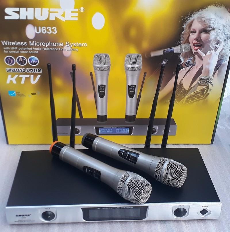 Micro karaoke cao cấp, chất lượng-mic không dây 4 râu shure u633 bắt sóng siêu khỏe