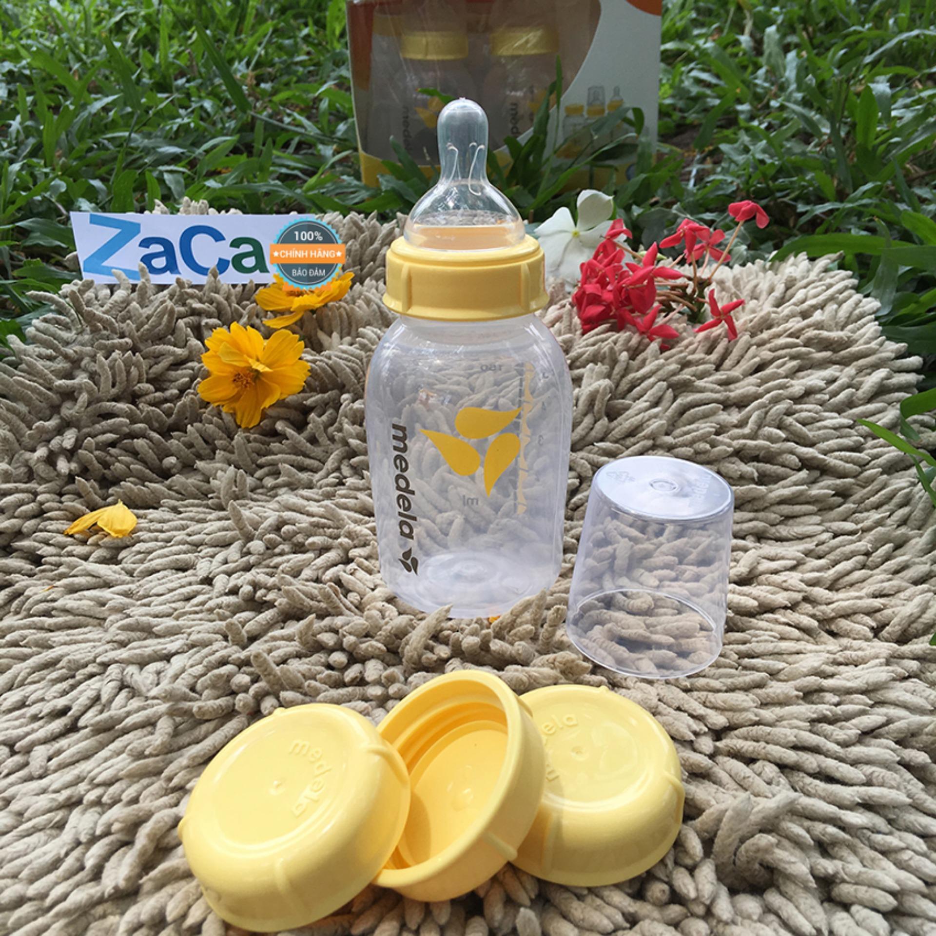 Bộ bình sữa medela usa 150ml và bộ 3 nắp trữ sữa medela usa
