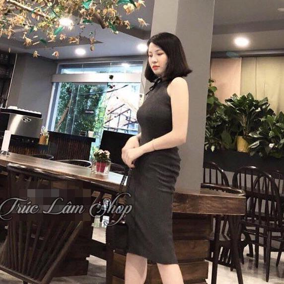 Đầm body hở vai chất len gân thời trang