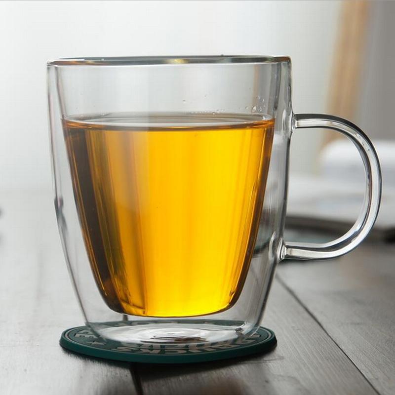 Ly cốc thủy tinh 2 lớp giữ nhiệt, cách nhiệt có tay cầm 400ml