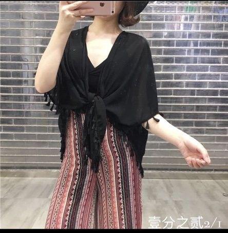 Áo khoác (áo choàng) kimono đi biển, tập gym, vài voan xinh lắm (Đen)