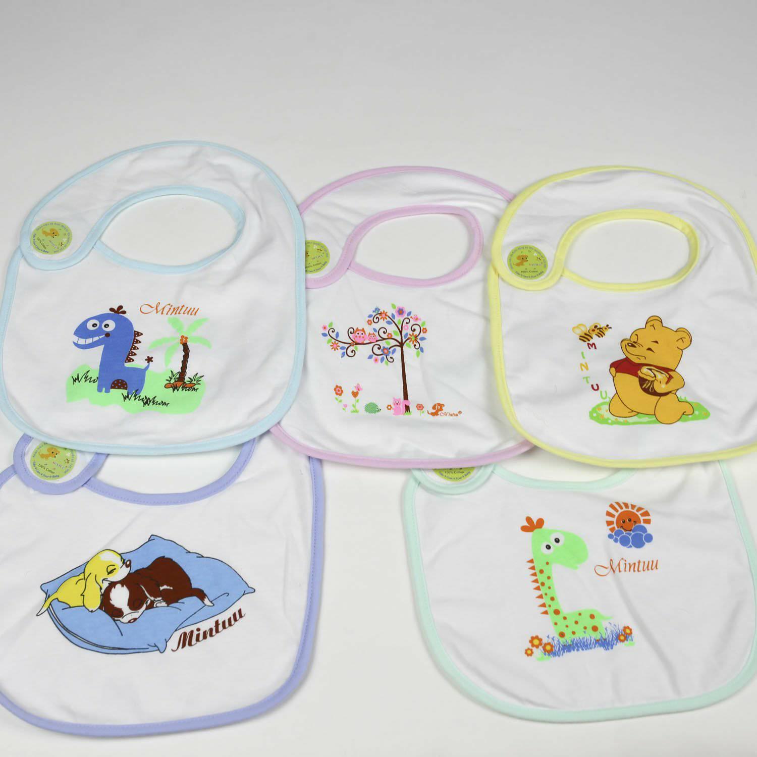 Bộ 5 Yếm dán trước Mintuu cho bé. Yếm ăn dặm khóa dán trước hình thú ngộ nghĩnh cho bé