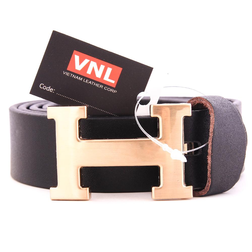Dây nịt,Thắt lưng nam da cao cấp nhập khẩu mặt chữ H mạ vàng ( dây đen)