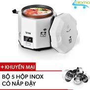 Nồi cơm điện mini 1.2L nấu cơm hâm nóng nấu cháo hầm xương tặng 5 hộp inox