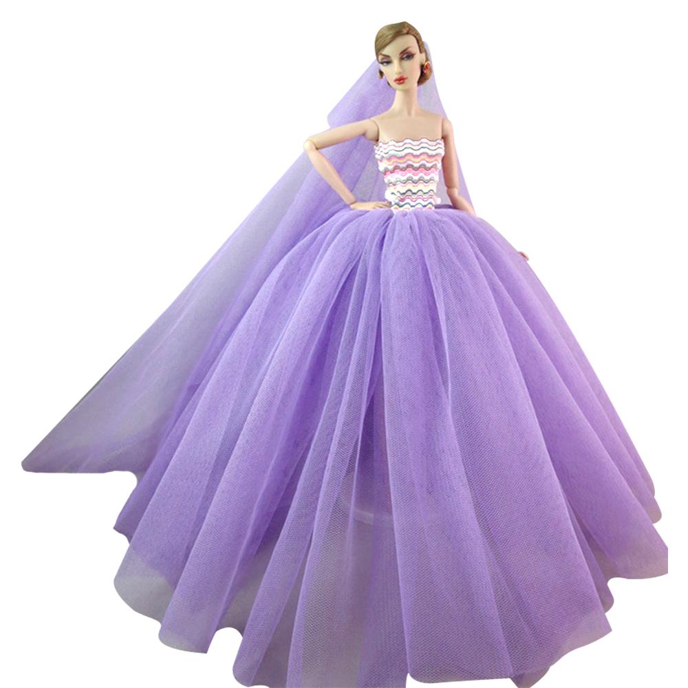 Búp bê barbie 12 khớp cô dâu váy tím bồng bềnh dễ thương