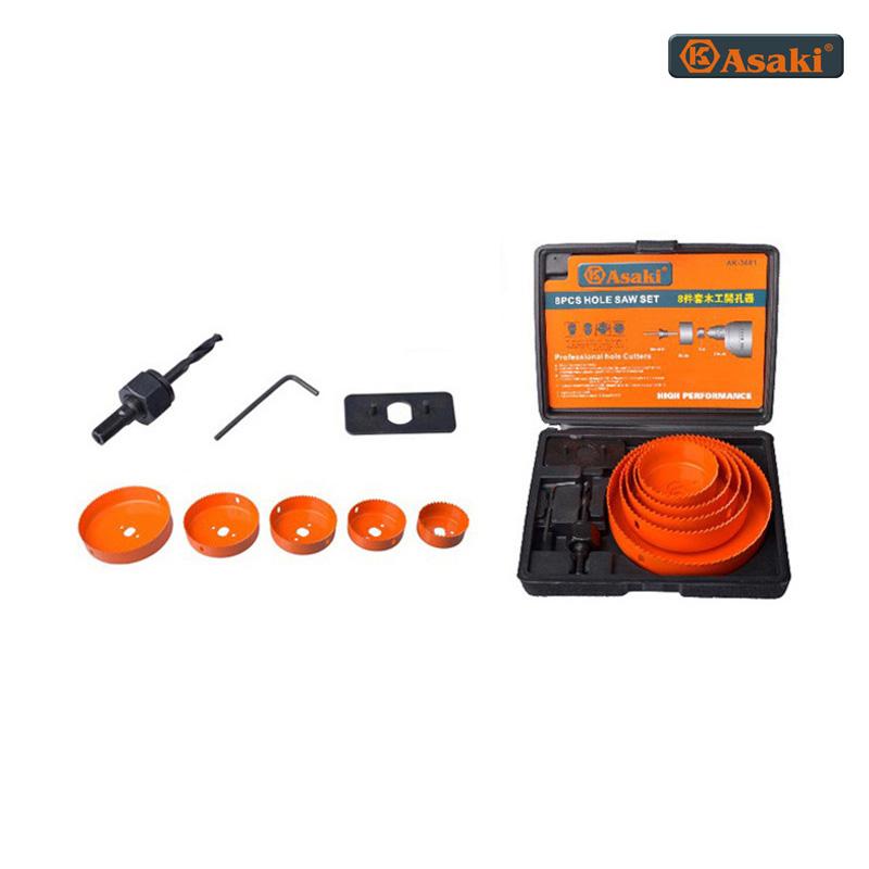 Bộ mũi khoan khoét lỗ tròn thạch cao, gỗ 8psc Asaki AK-3681