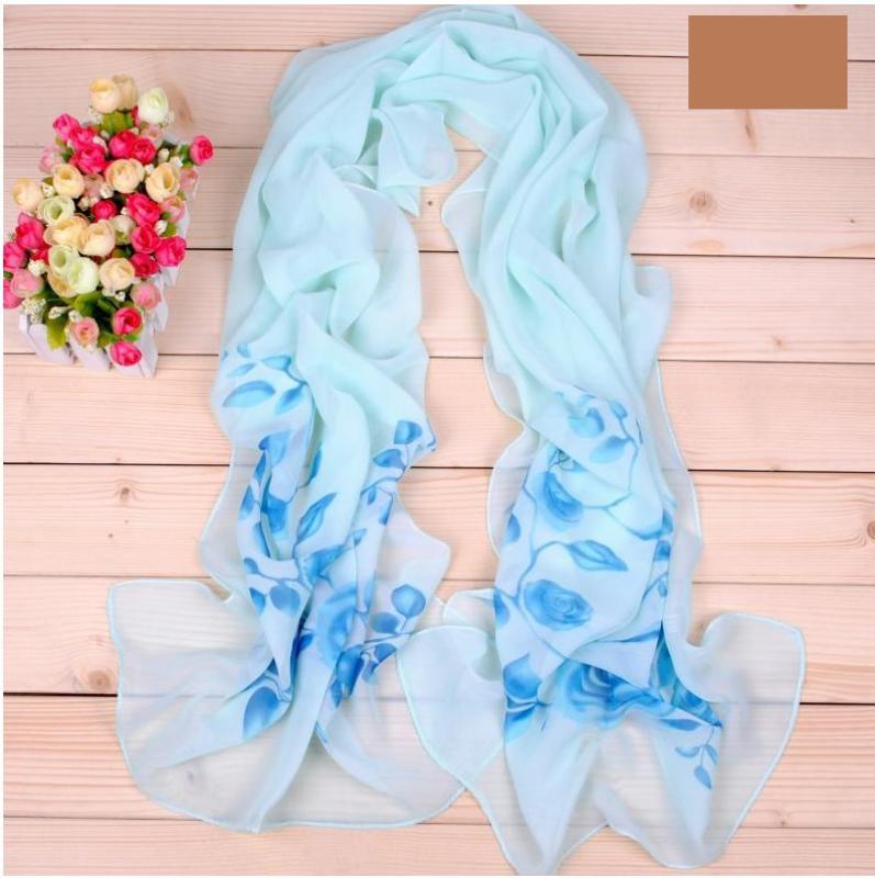 Khăn choàng cổ voan hoa họa tiết cành hoa hồng (màu xanh)