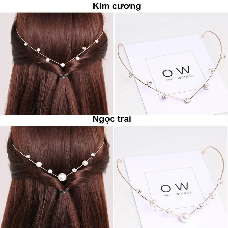 Băng đô cài tóc 2in1 Hàn Quốc (Kim cương-Ngọc Trai)