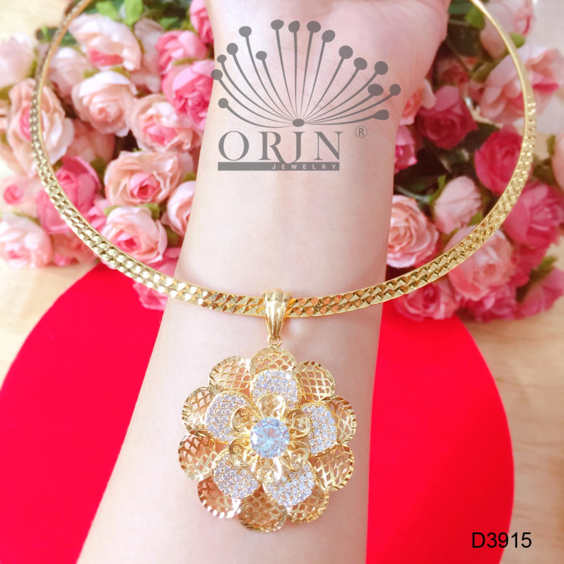 Kiềng cổ dạng dẹp mặt hoa mai lưới 5 cánh đính đá sang trọng Orin D3915 - Long Tien
