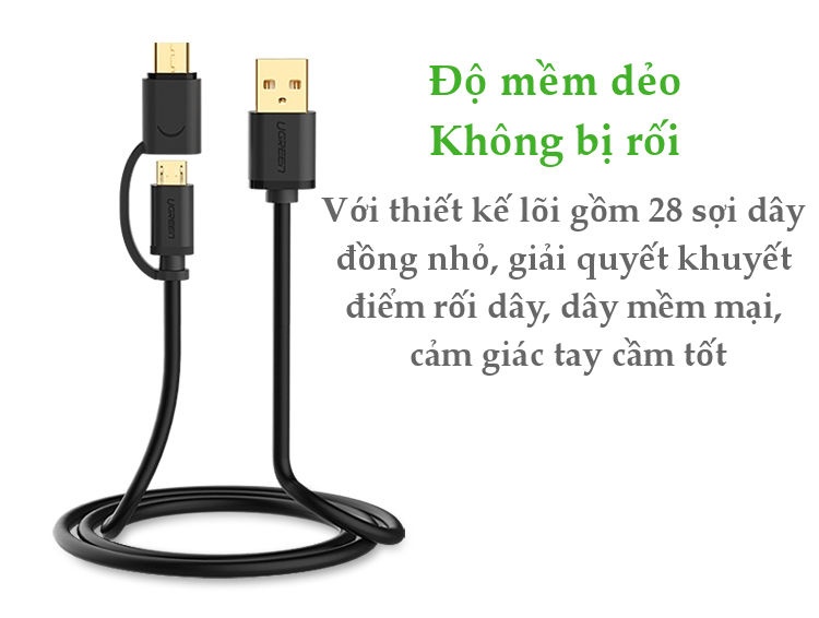 Dây USB đa năng 2 trong 1 đầu ra Micro-USB và USB Type C dài 0.25-2M UGREEN US142 Dây USB đa năng 2 trong 1 đầu ra Micro-USB và USB Type C dài 0.25-2M UGREEN US142