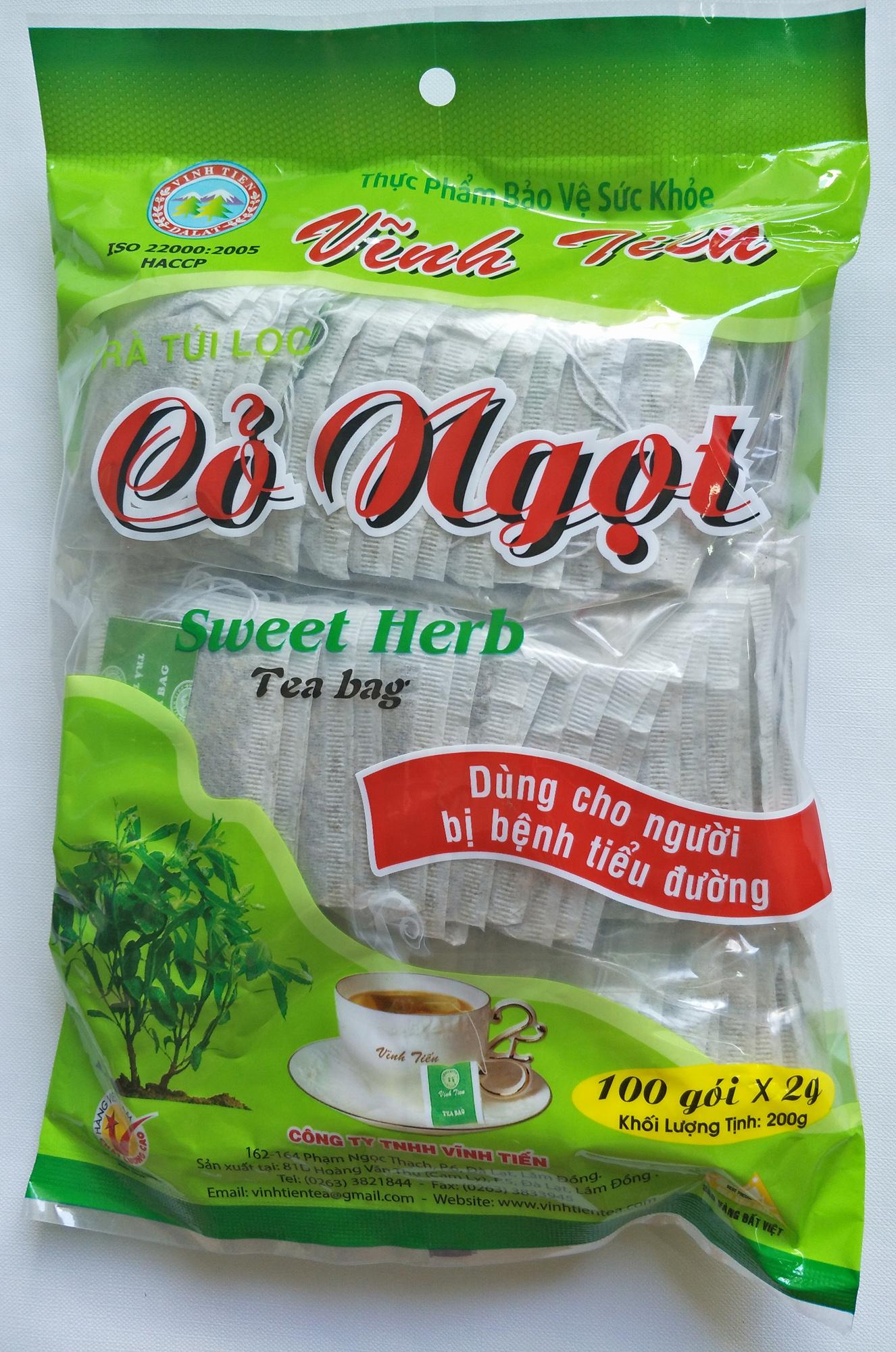 Trà cỏ ngọt Đà Lạt túi lọc Vĩnh Tiến gói 100 túi lọc