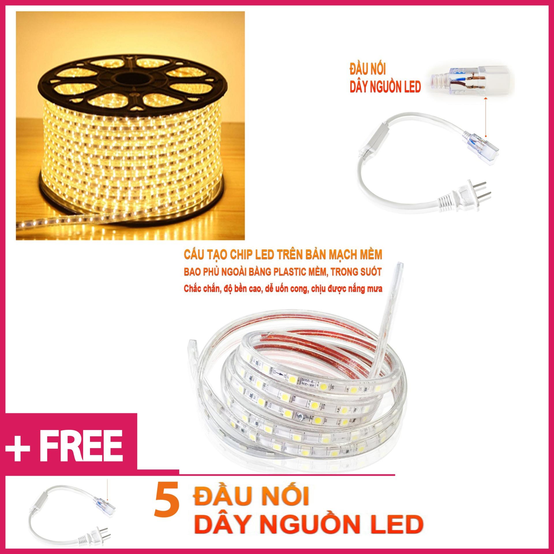Cuộn đèn led dây 5050/220V dài 100m 1 màu (ánh sáng vàng) và 1 đầu nối dây nguồn