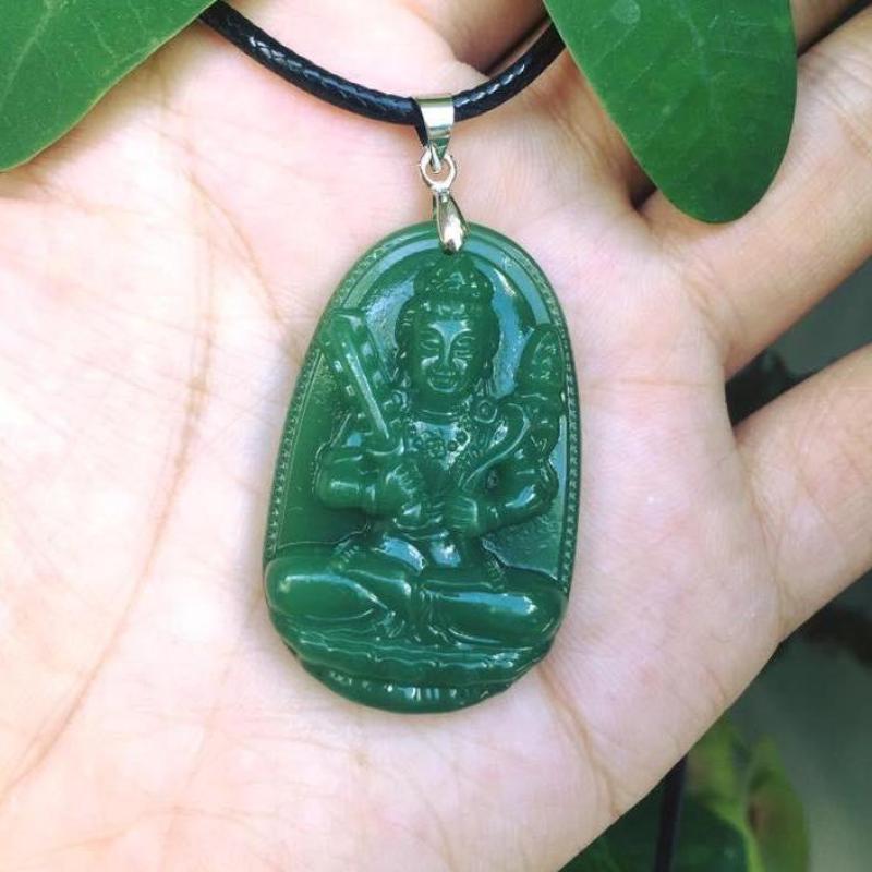 MẶT DÂY CHUYỀN PHẬT BẢN MỆNH HƯ KHÔNG TẠNG BỒ TÁT CẨM THẠCH XANH LÁ- TẶNG KÈM DÂY ĐEO