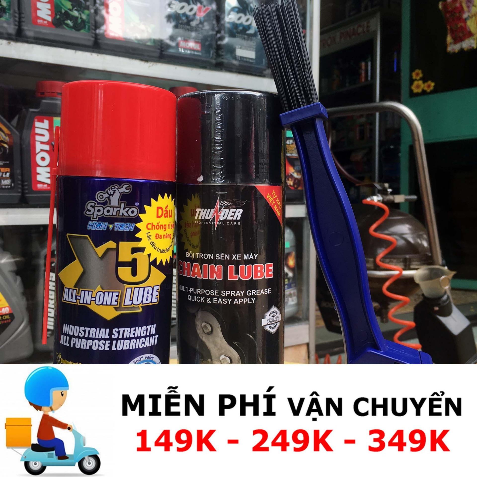 [HCM]Combo Chai xịt Thunder Chain Lube 400ml + Chai xịt X5 400ml (TẶNG KÈM BÀN CHẢI CHÀ SÊN 3D)