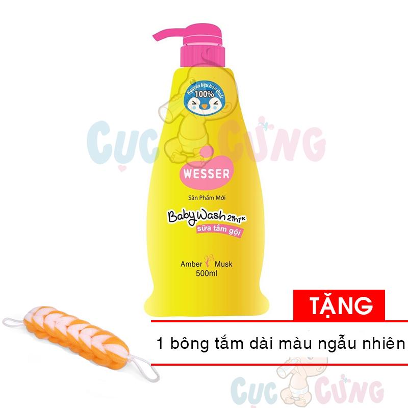 Sữa tắm gội Wesser 500ml - Hồng Tặng 1 bông tắm dạng dài màu ngẫu nhiên - sua tam goi