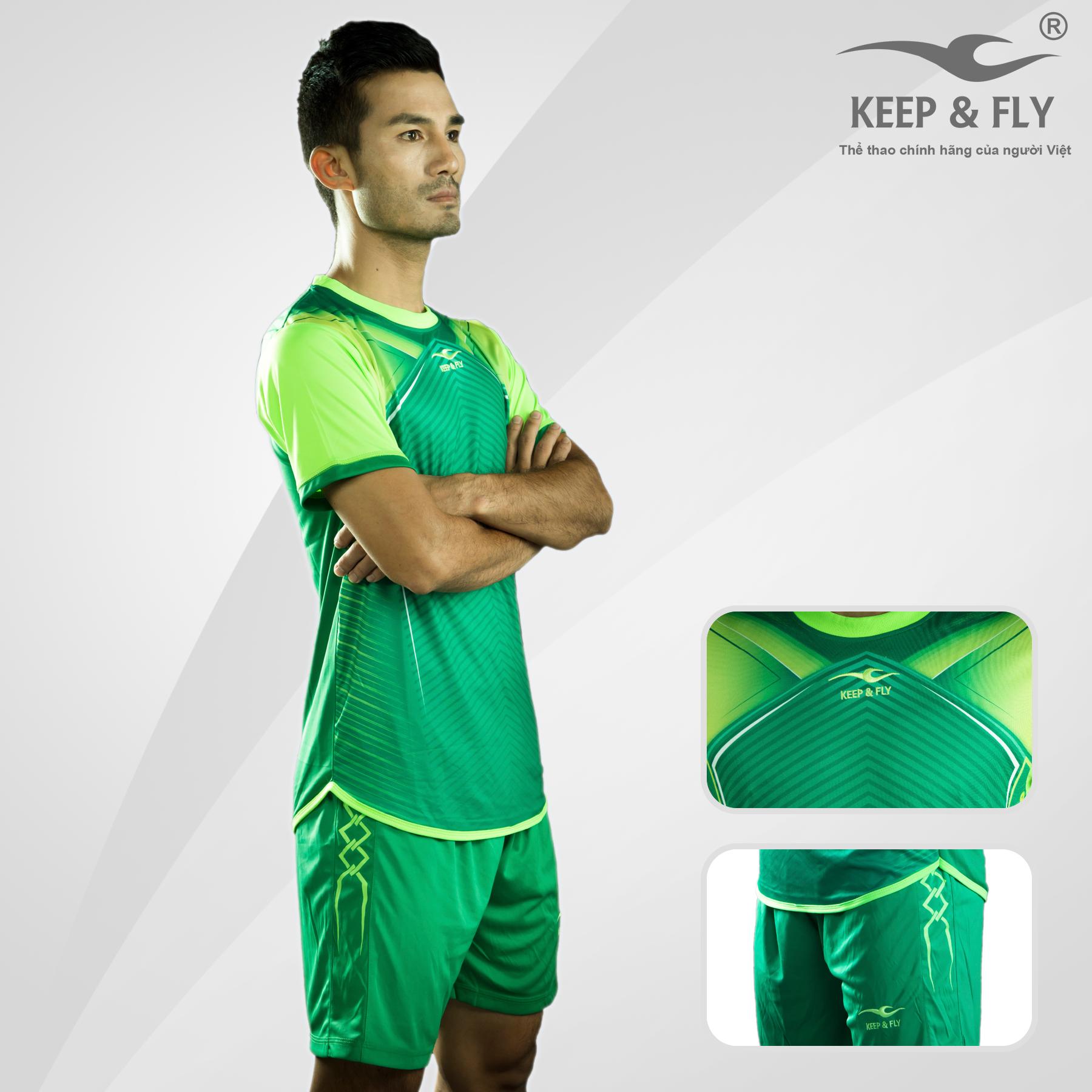 Bộ quần áo bóng đá cao cấp KEEP & FLY Brush Xanh Két