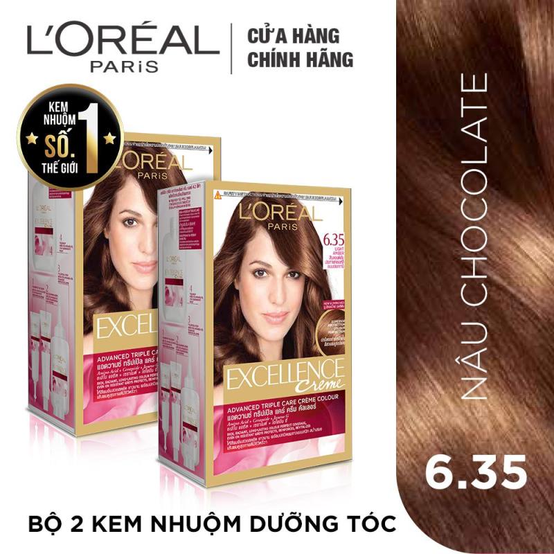 Bộ 2 kem nhuộm dưỡng tóc phủ bạc LOreal Paris Excellence màu 6.35 nhập khẩu