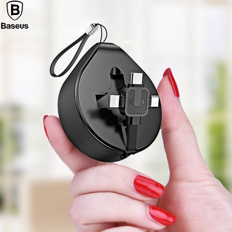 Cáp sạc đa năng siêu bền 3 đầu chuẩn Micro USB Iphone Ipad Type C thiết kế dây rút tiện dụng đến từ thương hiệu Baseus - Phân phối bởi Baseus Vietnam