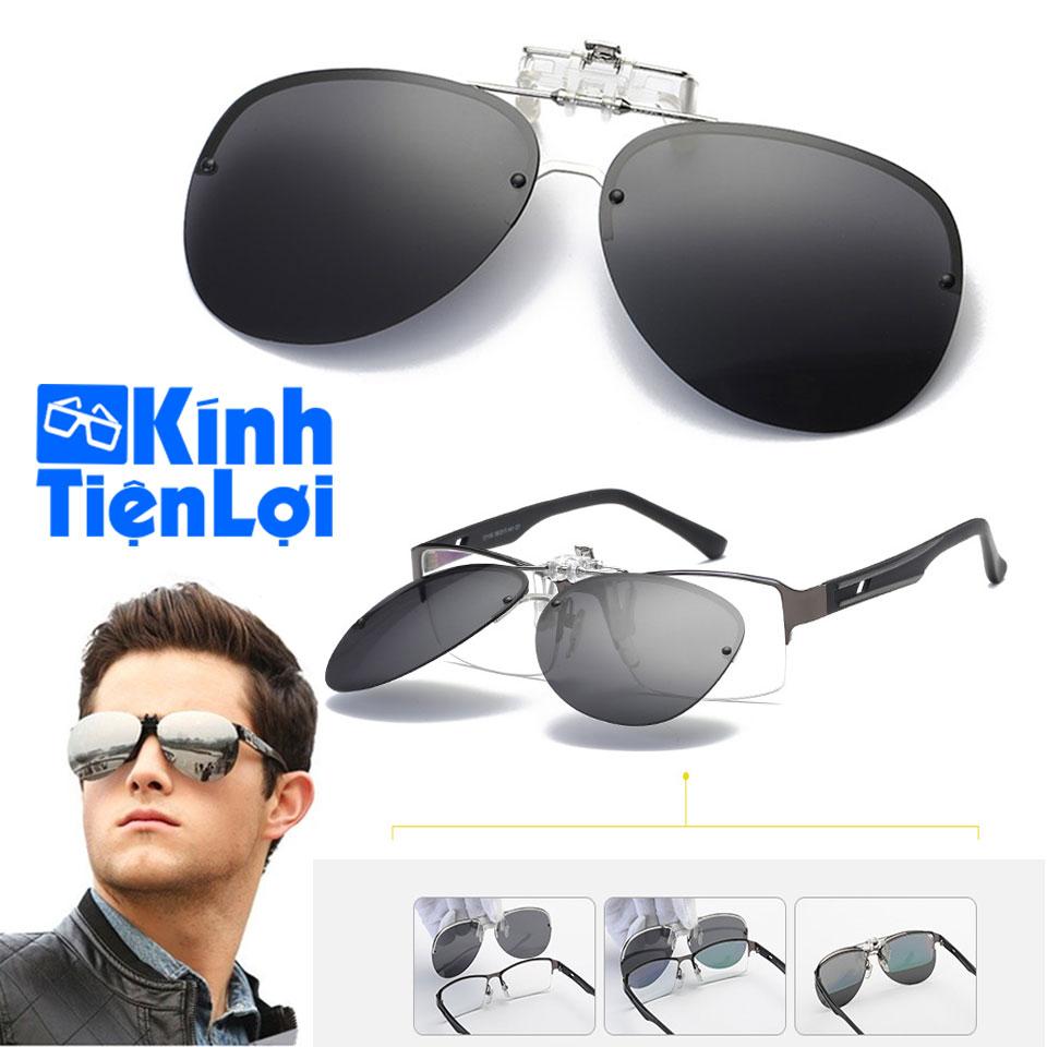 [HCM]Tròng kính mát kẹp phân cực cho người cận Kính râm kẹp kính cận Kính phi công (Màu đen)