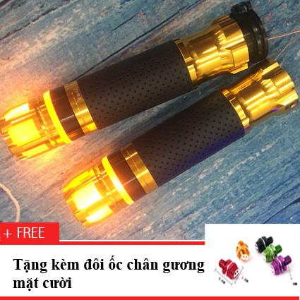 MUA ĐI - Bộ bao tay 2 chiếc dành cho xe máy có đèn LED đẹp, độc, rẻ V71-VÀNG + Tặng kèm đôi ốc chân gương mặt cười