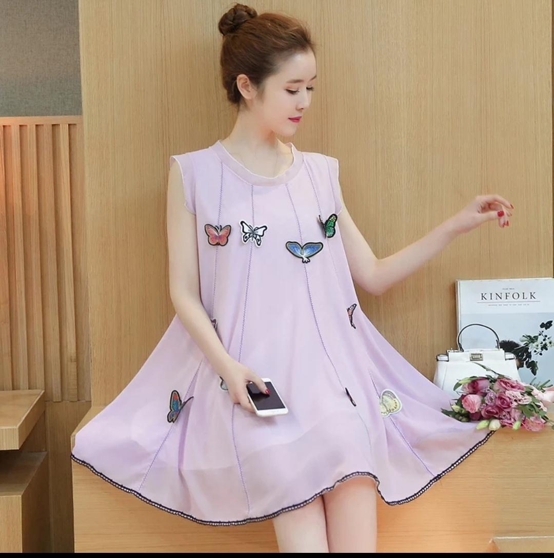 [HCM]Đầm bầu công sở thêu bướm váy bầu suông công sở