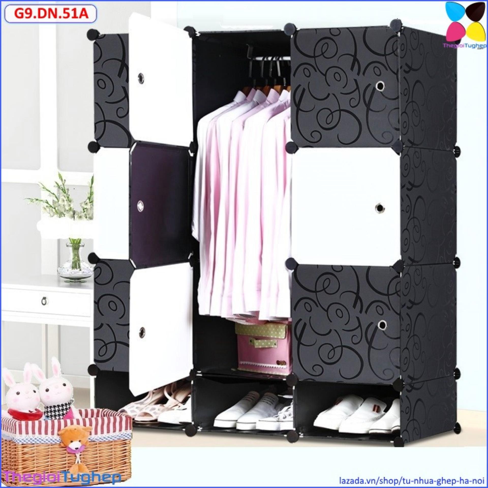 Tủ ghép nhựa 9 ô và 3 ô giầy đen cửa đen & trắng g9.dn.51