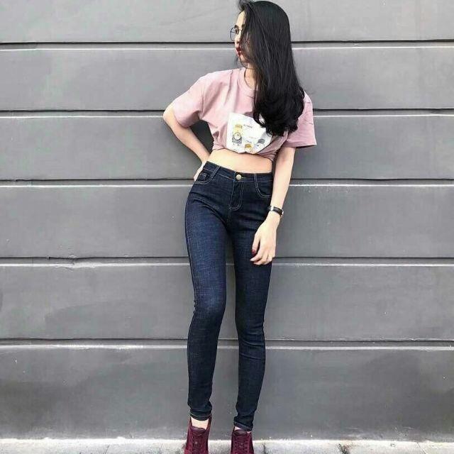 Quần Jean Nữ Vải Xước Màu Xanh