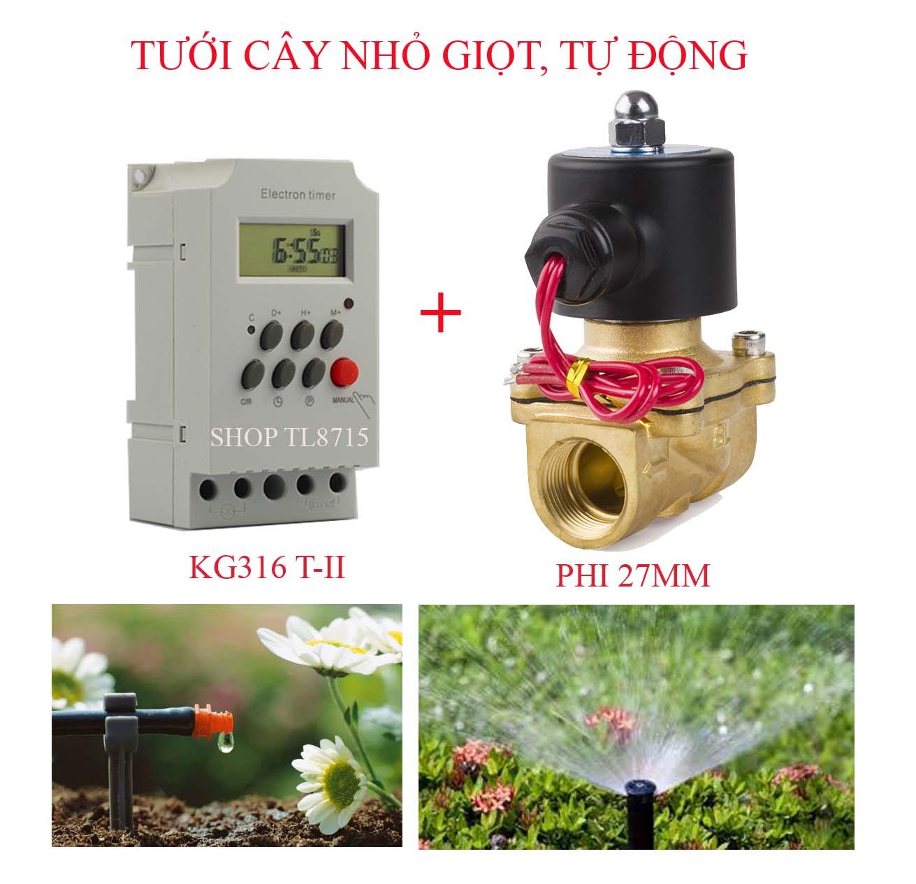 Bộ tưới cây tự động gồm công tắc hẹn giờ kg316 t-ii + van điện từ phi 27mm/ 220v/ thường đóng