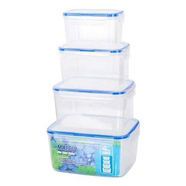 Bộ 4 hộp thực phẩm duy tân matsu cn08-800ml 1500ml 2400ml 3600ml