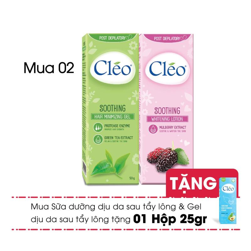 Combo Sữa dưỡng dịu da sau tẩy lông Cléo trắng sáng da 50g + Gel Dịu Da Sau Tẩy Lông Cléo Giúp Chậm Mọc Lông (50g) - Tặng 1 Cleo 25gr tốt nhất