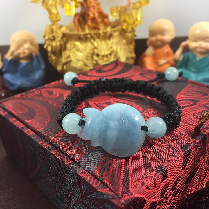 Vòng tay hồ ly đá aquamarine tự nhiên sang trọng