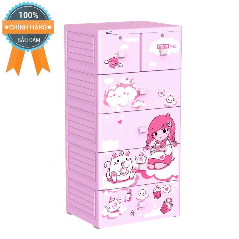 [HCM]Tủ nhựa Duy Tân MINA 5 tầng (Hồng )- HỌA TIẾT NGẪU NHIEN