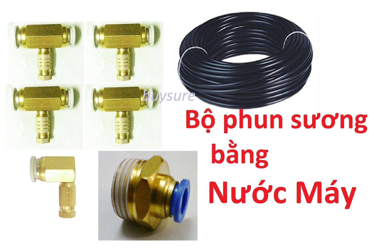 Bộ 5 béc phun sương + 15m dây ĐL dùng nước máy + Ren 21/8