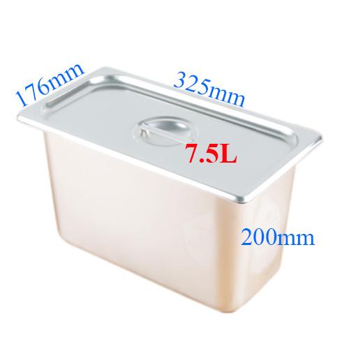 (inox dày) Khay inox sâu lòng có nắp đựng thức ăn tiệc buffet-đựng kem tươi-trái cây