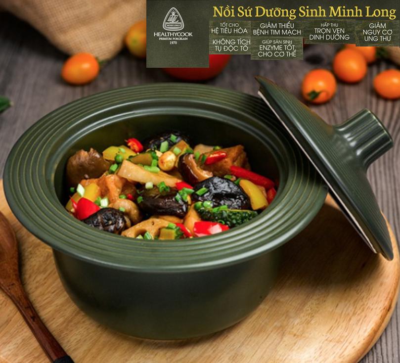 [HCM]Nồi sứ dưỡng sinh vành tròn Minh Long Dùng cho bếp điện hồng ngoại bếp ga