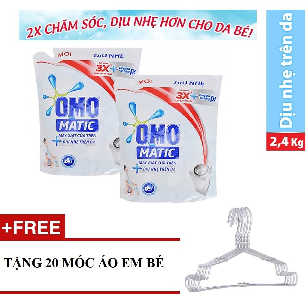 [CÓ QUÀ TẶNG] Combo 2 Nước giặt Omo Dịu nhé cho da em bé TRẮNG 2,4kg túi TẶNG 20 móc áo em bé Gia Phát Trade