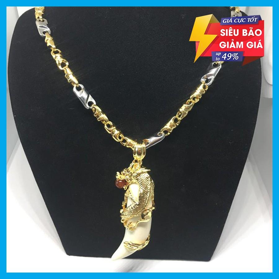 Dây chuyền phong thủy nam bạc Thái mạ vàng 18k cao cấp mặt nanh Rồng Ngọc đỏ (vàng)