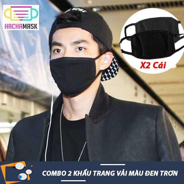 [HCM][Combo 2 Cái] Khẩu Trang Đen 3 Lớp Hàn Quốc Vải Cotton Mềm (Loại 1 Hàng Dày Mịn)
