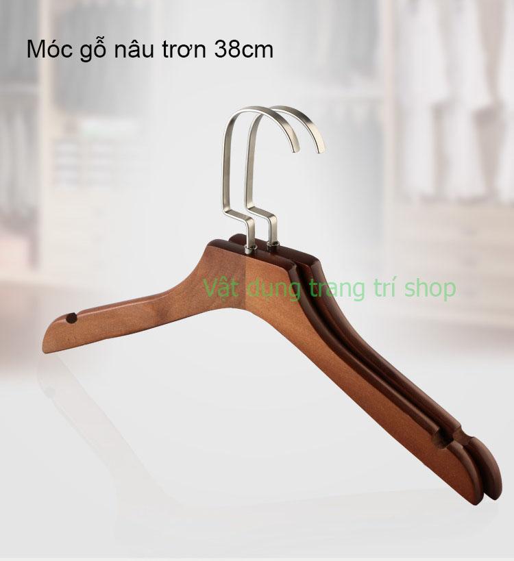 Móc gỗ nâu vai trơn 38cm ( Bộ 10 móc )