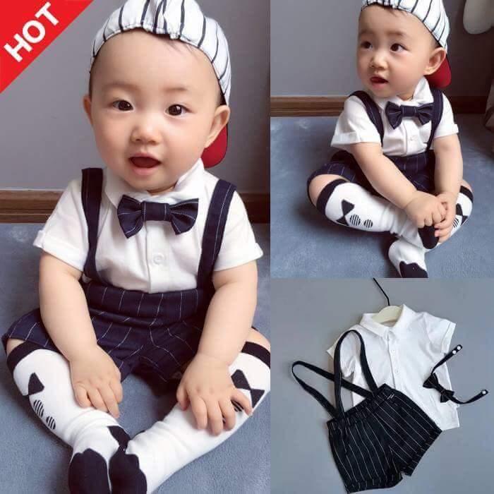 Sét áo yếm kèm nơ công tử cho bé trai bảnh bao