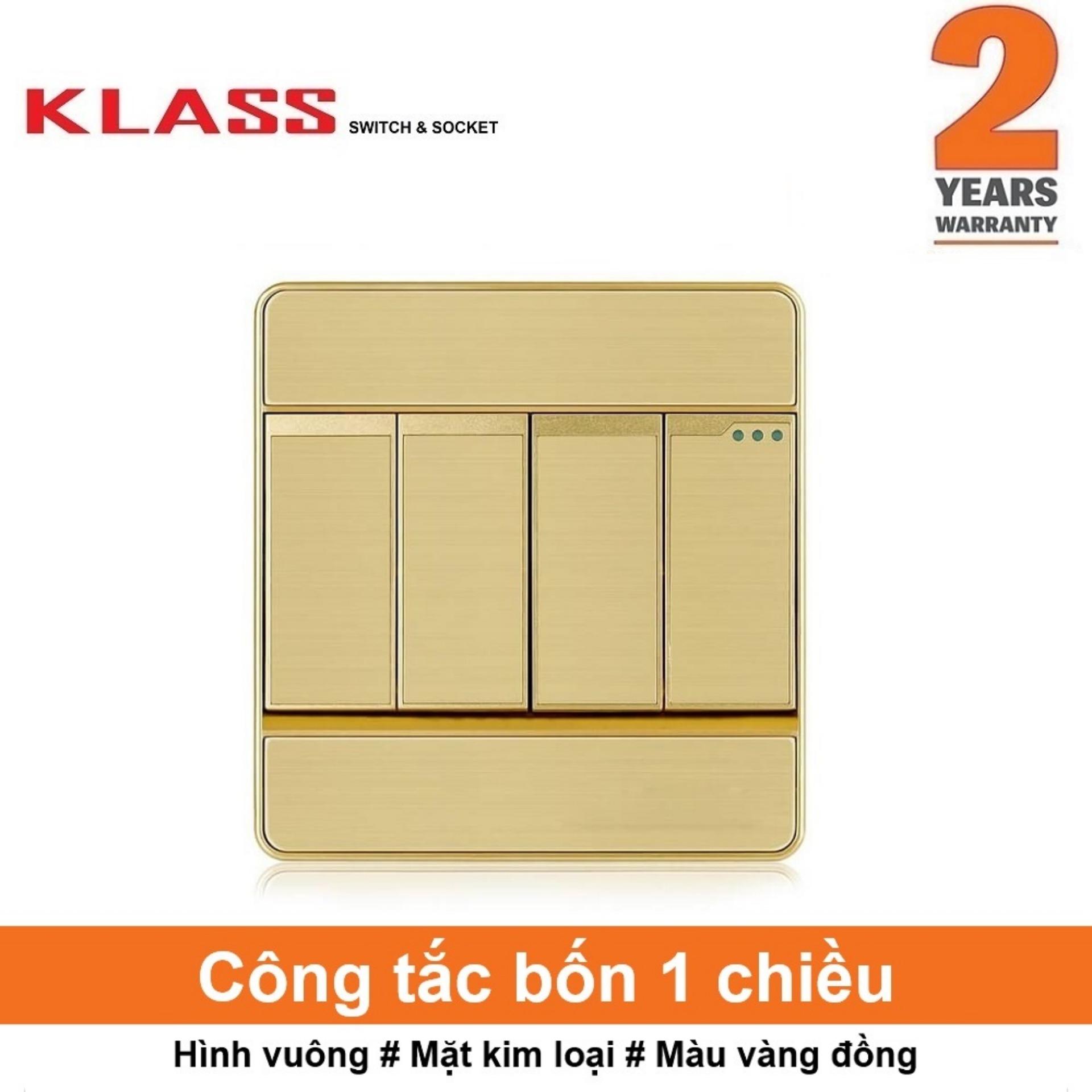 Công tắc bốn 1 chiều, hình vuông, màu vàng đồng, klass 86kb8-007
