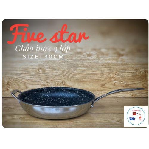 Chảo chống dính cao cấp vân đá inox 304.3 lớp đáy liền Fivestar Standard 30cm.tặng 5 muỗng inox