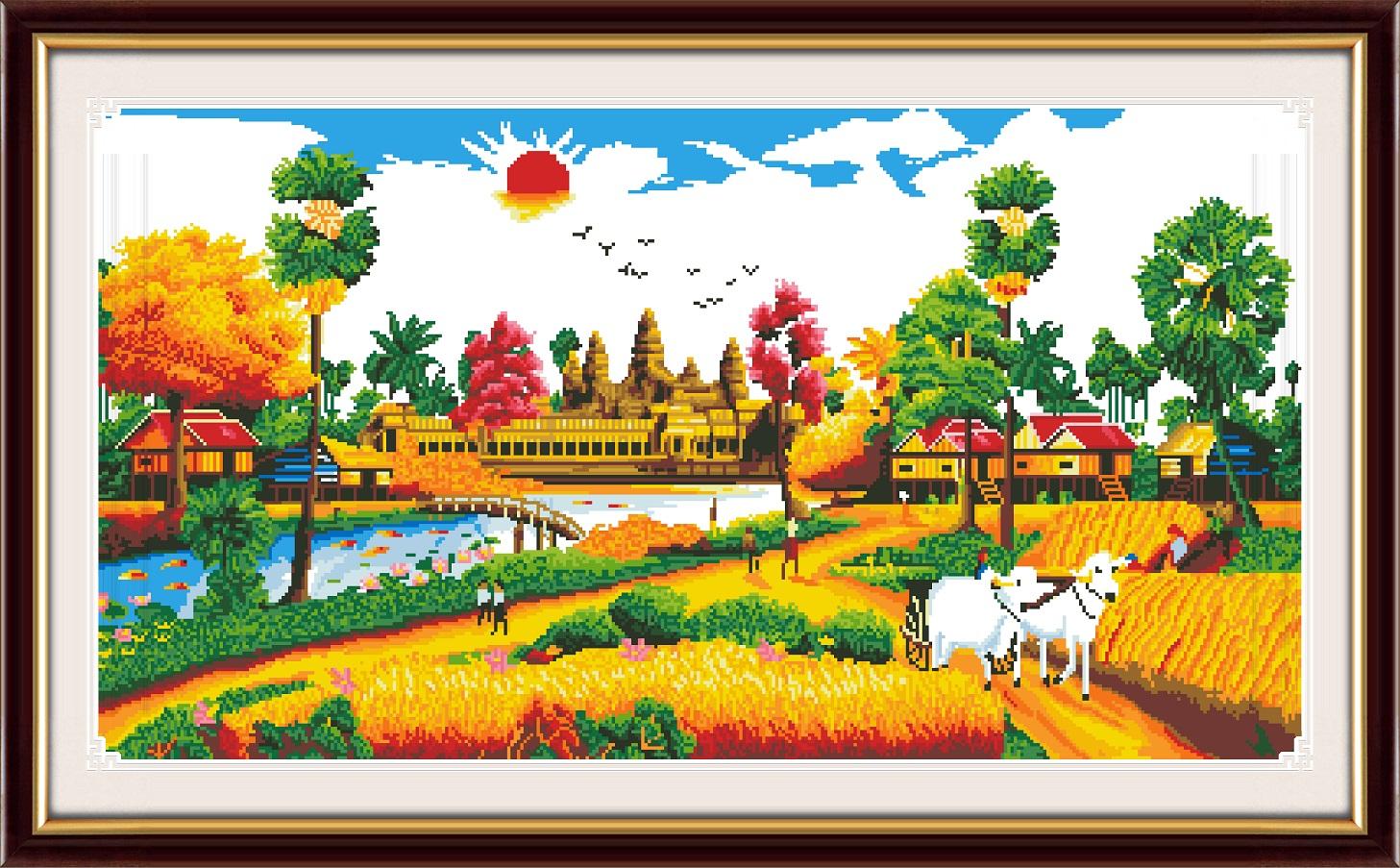 Tranh Thêu Chữ Thập Làng Quê