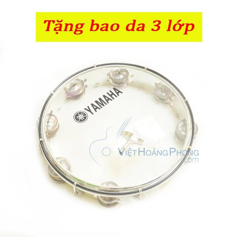 Trống lắc tay - trống gõ bo - Tambourine Yamaha MT6-102T (Trắng trong) + Bao da 3 lớp - HappyLive Shop
